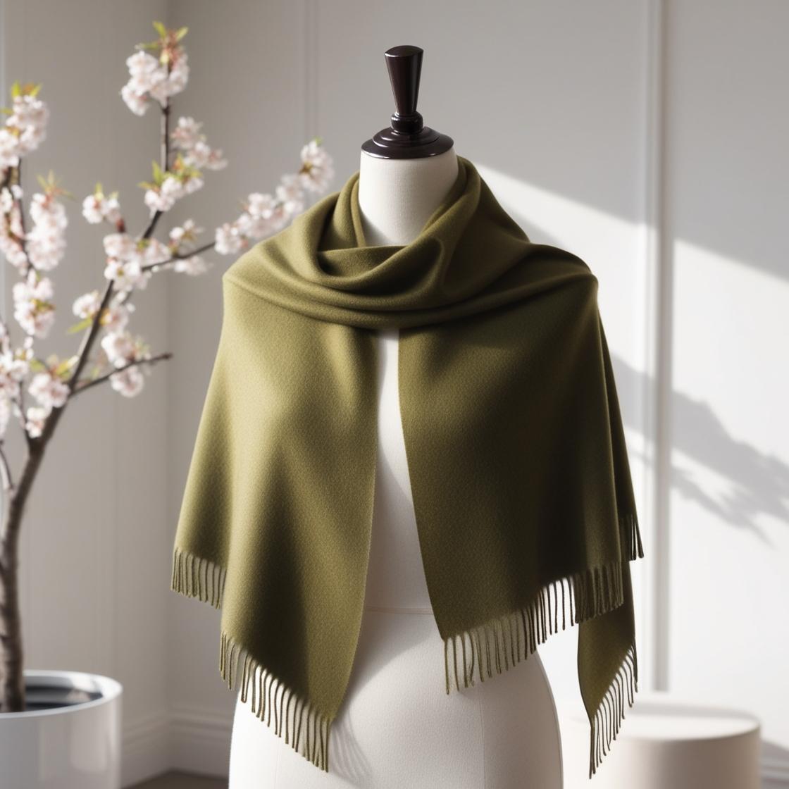 Camelia Cashmere Shawl Olijfgroen