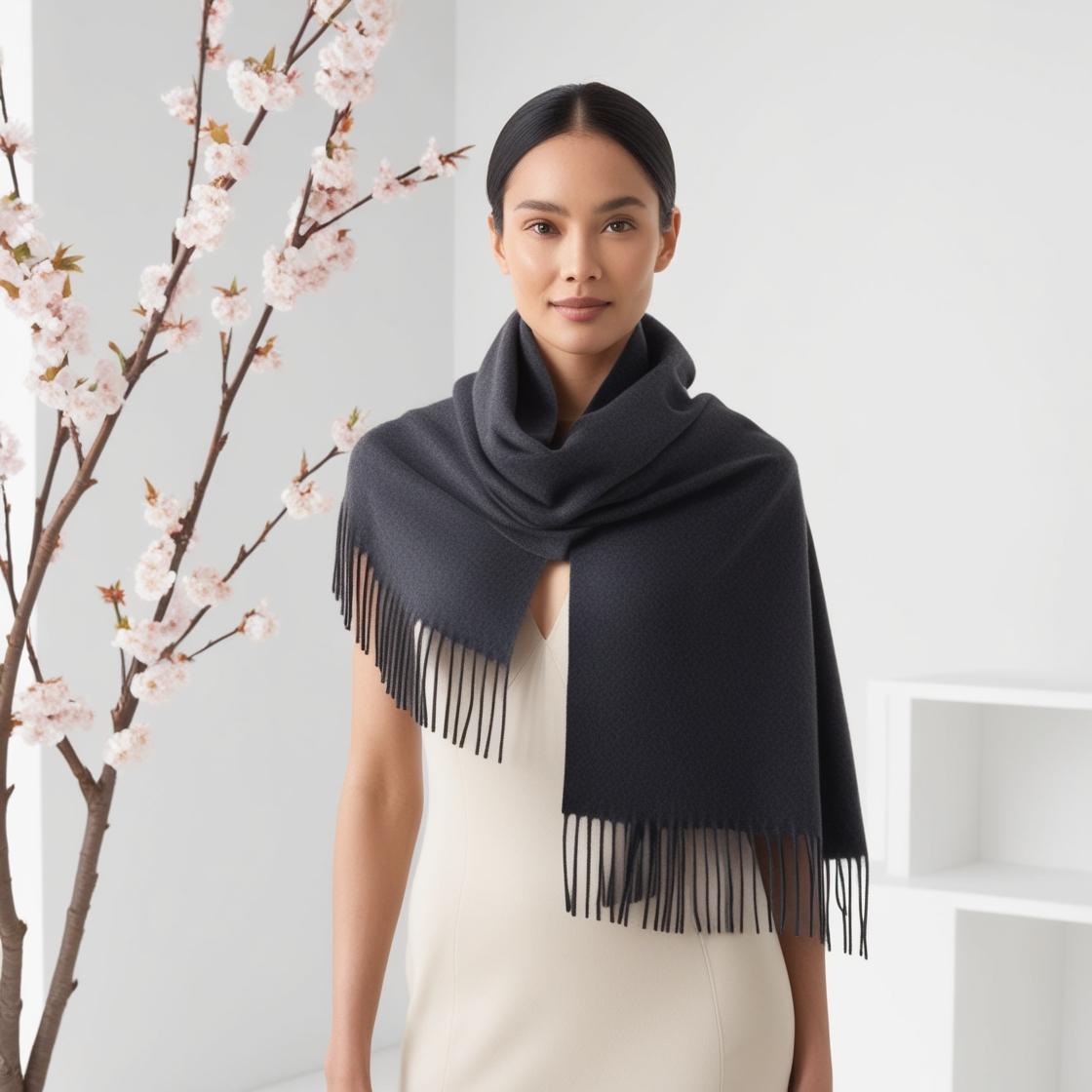 Camelia Cashmere Shawl Donkergrijs