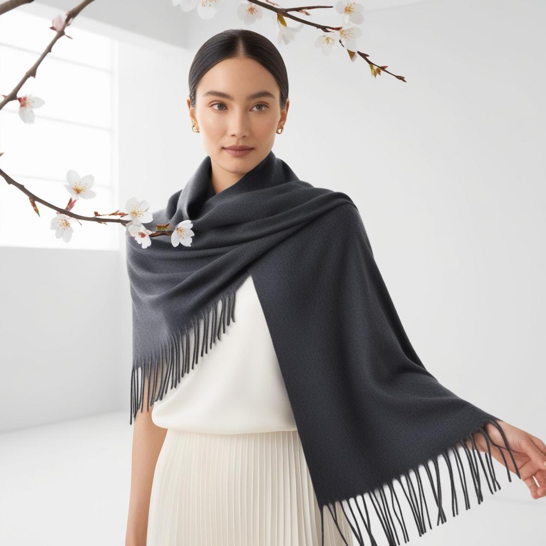 Camelia Cashmere Shawl Donkergrijs