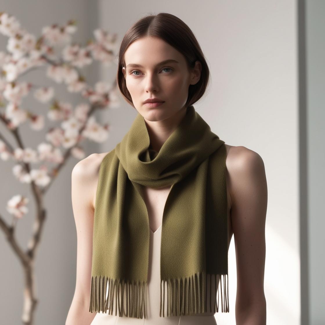 Camelia Cashmere Shawl Olijfgroen
