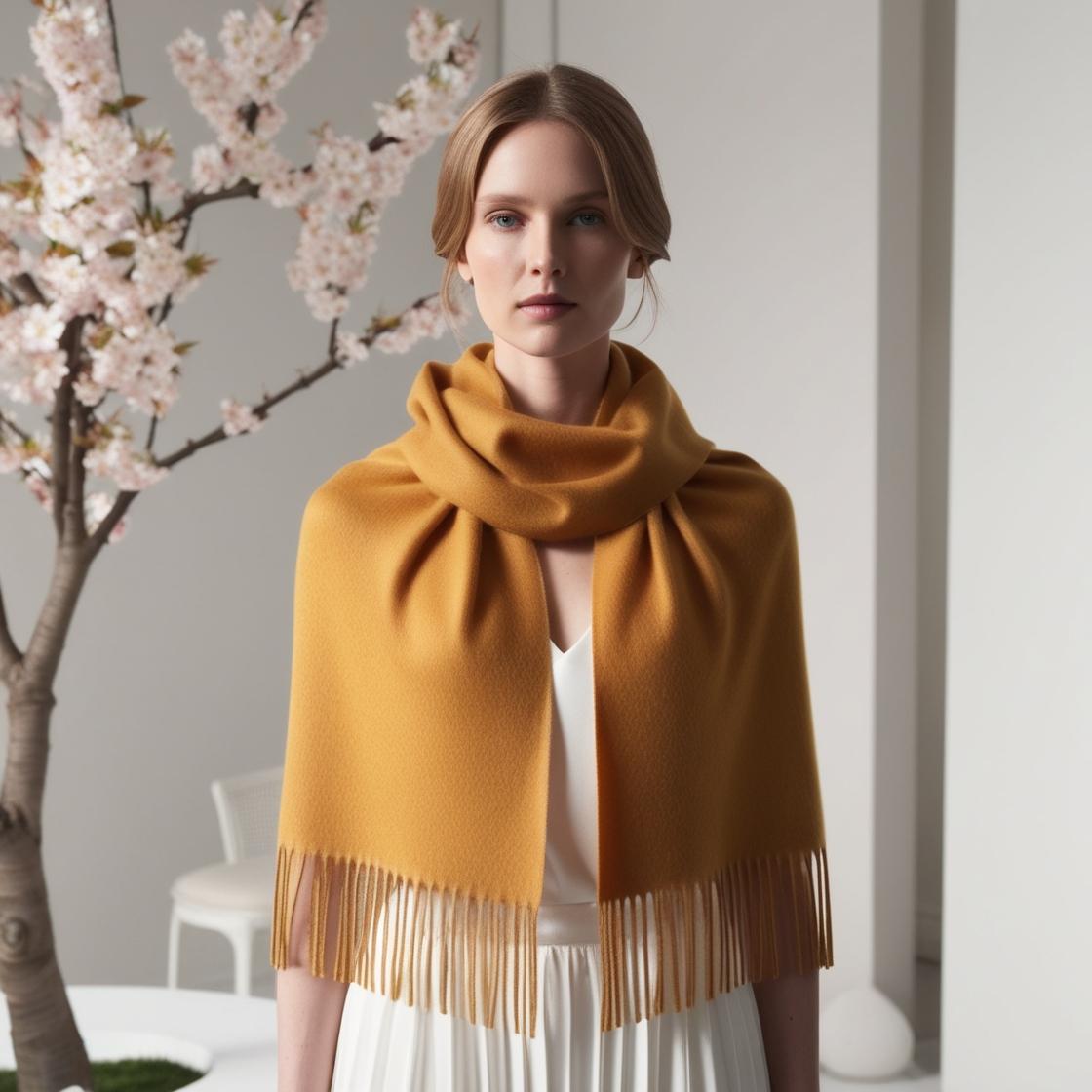 Camelia Cashmere Shawl Okergeel
