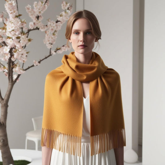 Camelia Cashmere Shawl Okergeel